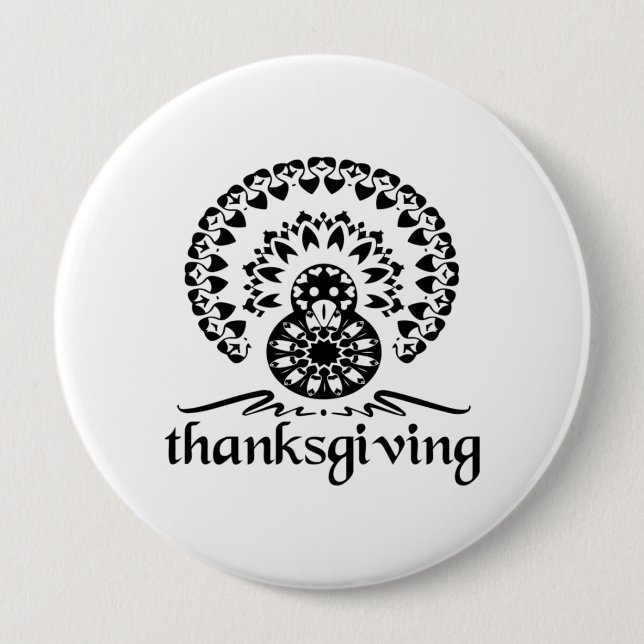 Thanksgiving Mandala Turkey Boho Folk Art 4 Inch Round Button (Front)
