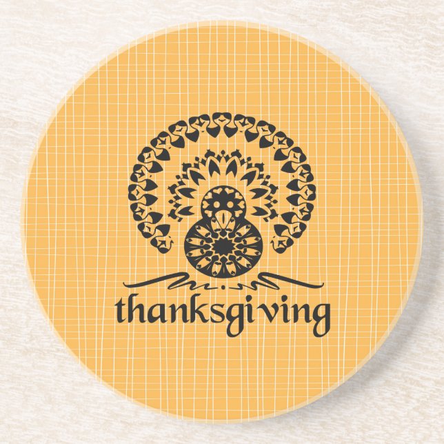 Thanksgiving Mandala Turkey Boho Folk Art Coaster (Front)