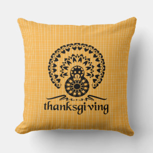 Thanksgiving Mandala Turkey Boho Folk Art Throw Pillow