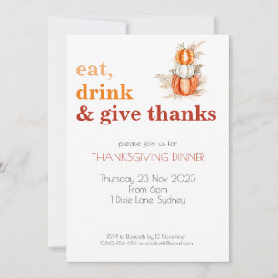Thanksgiving Mange, Bois Et Donne Merci Invitation