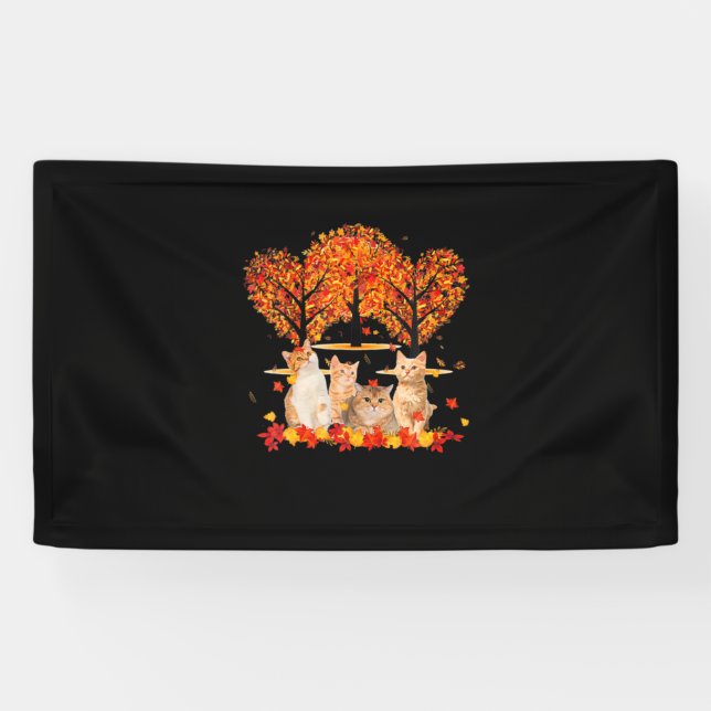 Thanksgiving Maple Cat Heart Shape Tree Leaf Banner (Horizontal)