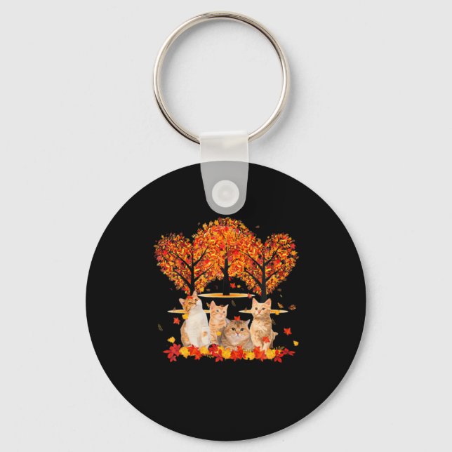 Thanksgiving Maple Cat Heart Shape Tree Leaf Keychain (Front)