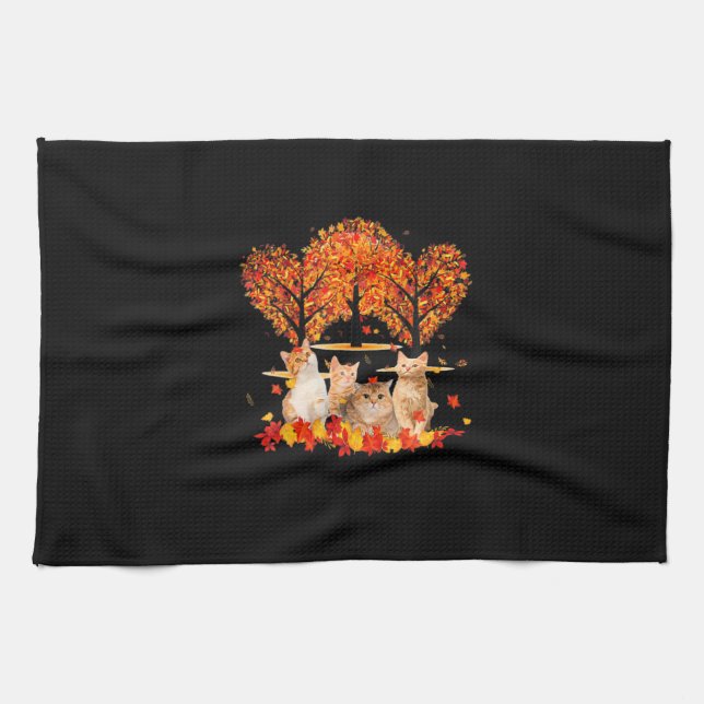 Thanksgiving Maple Cat Heart Shape Tree Leaf Kitchen Towel (Horizontal)