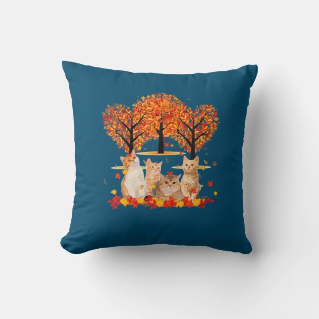 Thanksgiving Maple Cat Heart Shape Tree Leaf Throw Pillow (Front)
