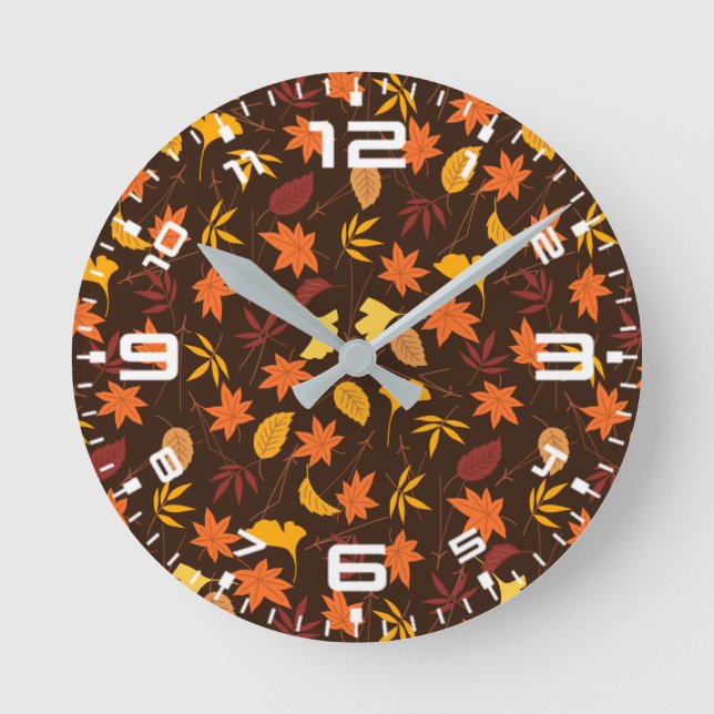 Thanksgiving Maple Leaves Pattern  Round Clock (Front)