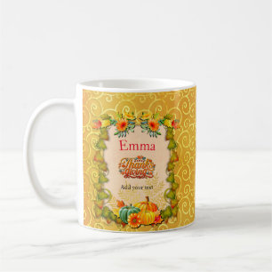 Thanksgiving, Maple Leaves, pumpkins, and flowers Coffee Mug