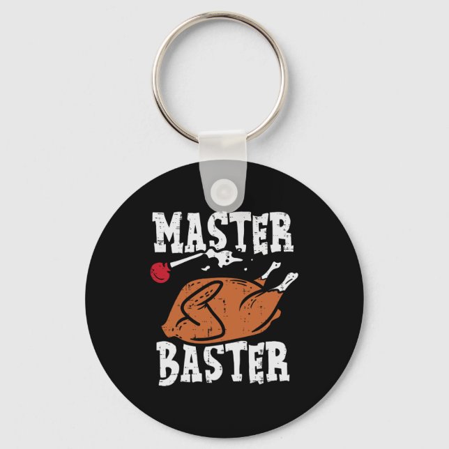 Thanksgiving Master Baster Fun Turkey Day Fall Men Keychain (Front)