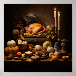 Thanksgiving Meal set on a Table Poster