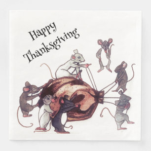THANKSGIVING MICE STEAL TURKEY NAPKIN