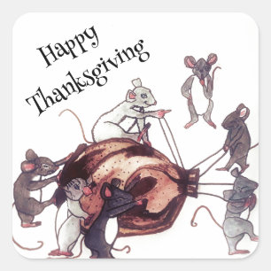 THANKSGIVING MICE STEAL TURKEY  SQUARE STICKER