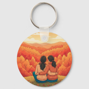 Thanksgiving Minimalist Fall View Best Friends Art Keychain
