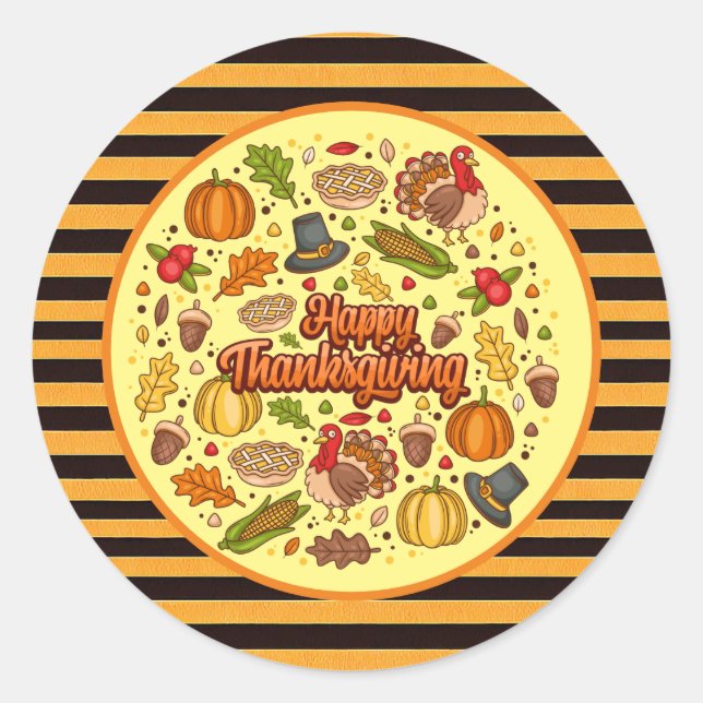 Thanksgiving Modern Beautiful Autumn Collection Classic Round Sticker (Front)