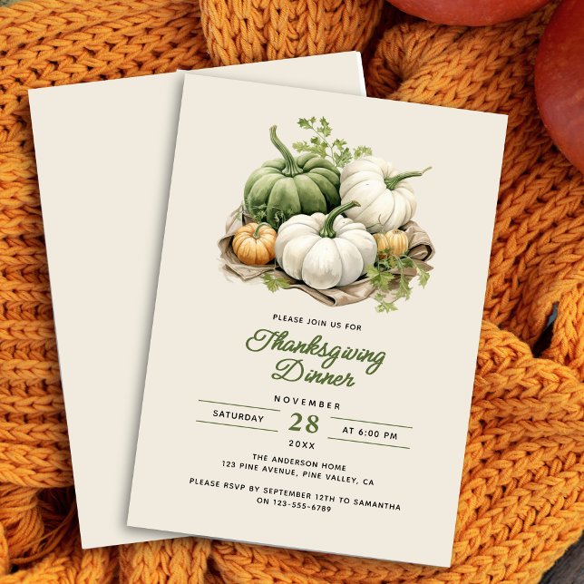 Thanksgiving Modern Rustic Watercolor Pumpkins Invitation (Creator Uploaded)