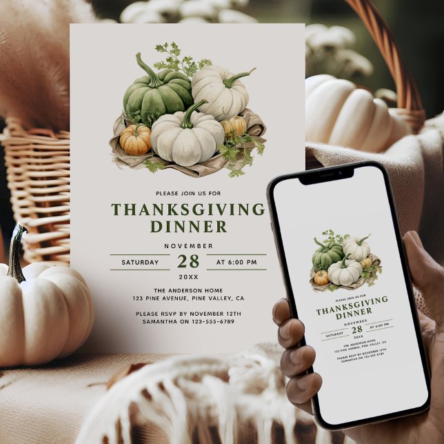 Thanksgiving Modern Rustic Watercolor Pumpkins Invitation (Creator Uploaded)