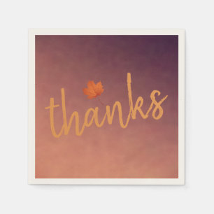 Thanksgiving Modern Script Orange Autumn Leaf Napkin