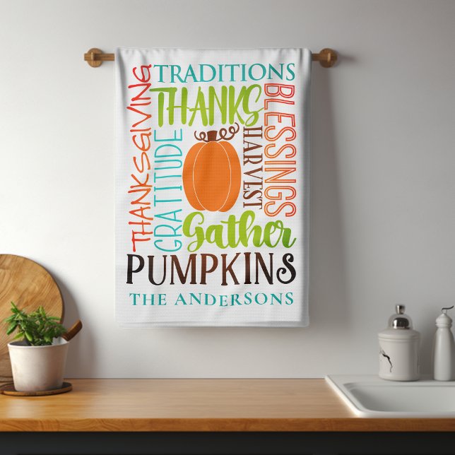 Thanksgiving Modern Word Art Typography Name Kitchen Towel (Creator Uploaded)
