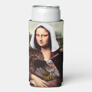 Thanksgiving Mona Lisa Pilgrim with Turkey Seltzer Can Cooler