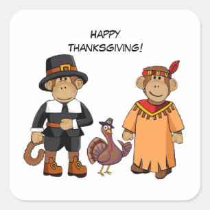 Thanksgiving Monkeys Square Sticker