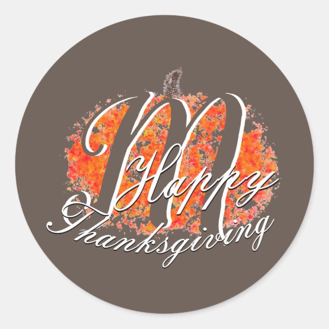 Thanksgiving Monogram Autumn Pumpkin Leaves Classic Round Sticker (Front)