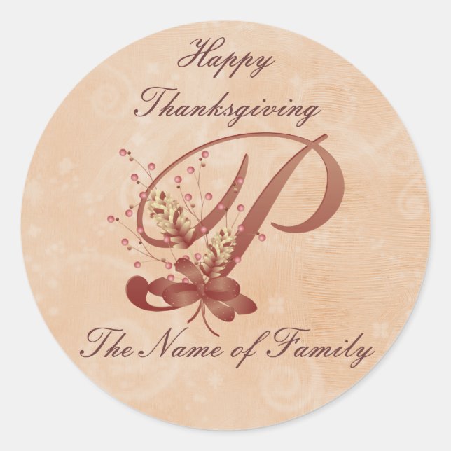 Thanksgiving Monogram Letter P Sticker (Front)
