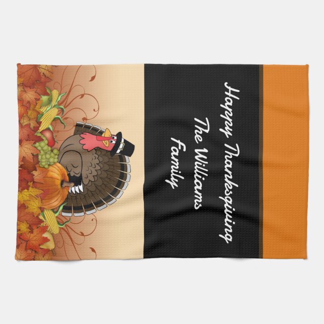 Thanksgiving monogrammed Kitchen Towel (Horizontal)