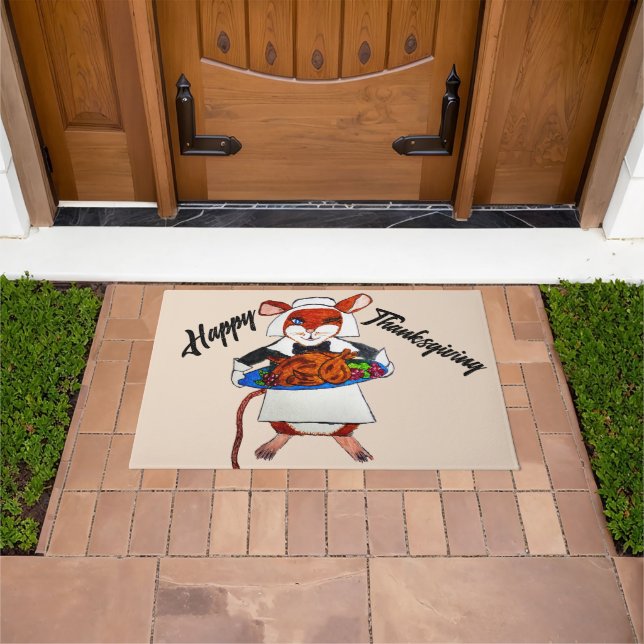THANKSGIVING MOUSE PILGRIM   DOORMAT (Outdoor)