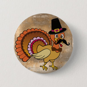Thanksgiving Moustache Turkey 2 Inch Round Button