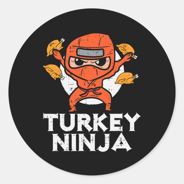 Thanksgiving Ninja Turkey Funny Fall Boys Kids Tod Classic Round Sticker (Front)