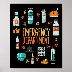 Thanksgiving Nurse Emergency Department Fall Scrub Poster