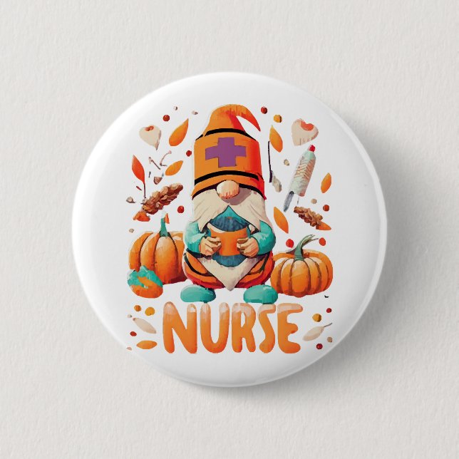 Thanksgiving Nurse Gnomes Fall Scrub 2 Inch Round Button (Front)