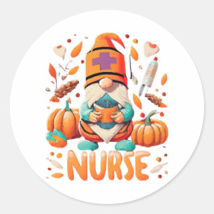 Thanksgiving Nurse Gnomes Fall Scrub Classic Round Sticker