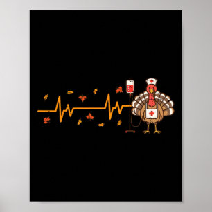 Thanksgiving Nurse Heartbeat Turkey Fall Scrub Top Poster