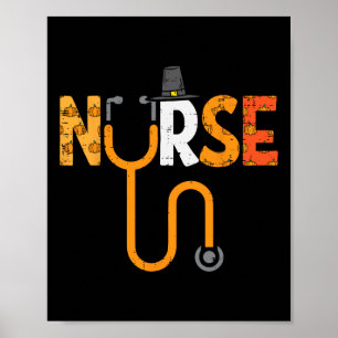 Thanksgiving Nurse Stethoscope Nursing Fall Scrub  Poster