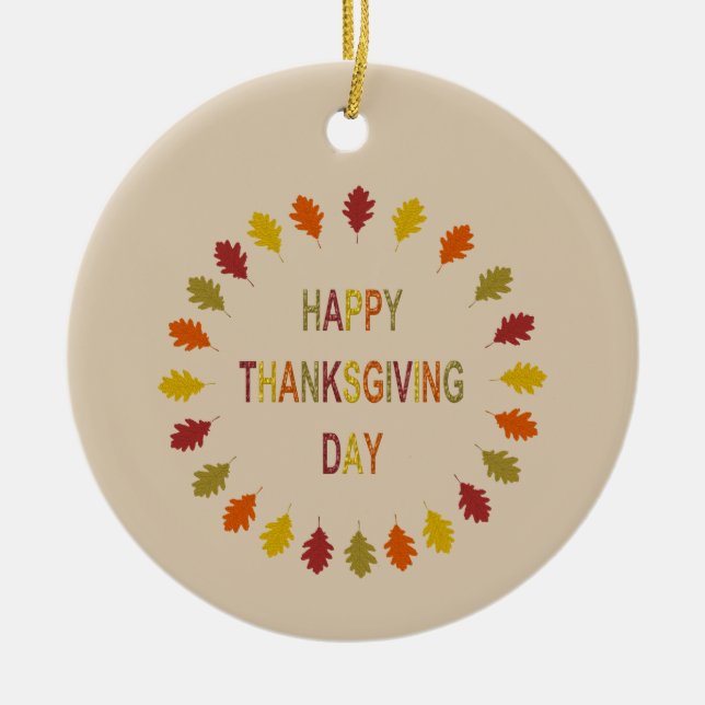 Thanksgiving Oak Leaves Custom Ceramic Ornament (Front)