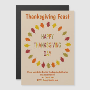 Thanksgiving Oak Leaves Custom Feast Magnetic Invitation
