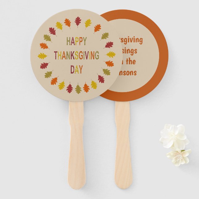 Thanksgiving Oak Leaves Custom Hand Fan (Front and Back)
