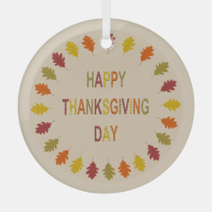 Thanksgiving Oak Leaves Glass Ornament