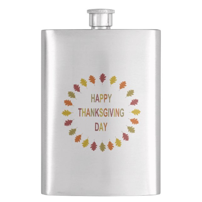 Thanksgiving Oak Leaves Hip Flask (Front)