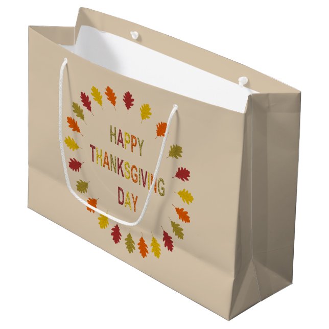 Thanksgiving Oak Leaves Large Gift Bag (Front Angled)