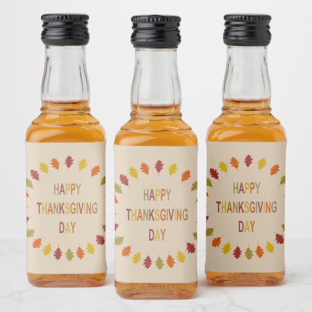 Thanksgiving Oak Leaves Liquor Bottle Label (Bottles)