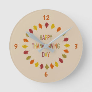 Thanksgiving Oak Leaves Round Clock