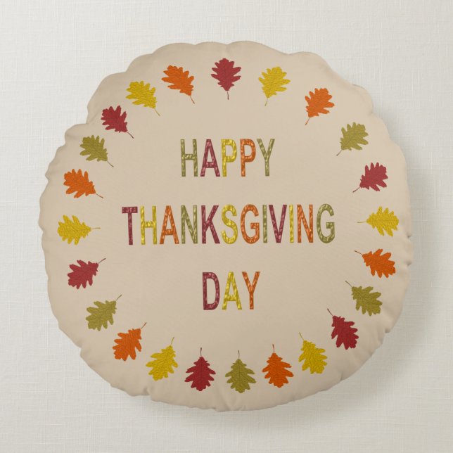 Thanksgiving Oak Leaves Round Pillow (Front)