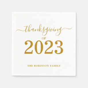 Thanksgiving of 2023 Gold Script Personalized Napkin