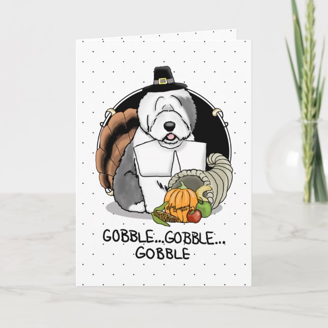 Thanksgiving Old English Sheepdog (Gray 1) Fun Card (Front)