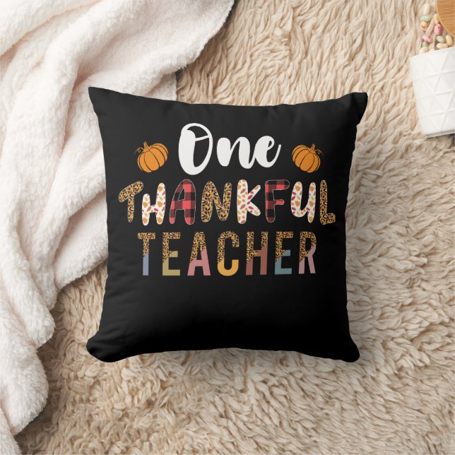 Thanksgiving One Thankful Teacher Leopard Fall Gro Throw Pillow (Blanket)
