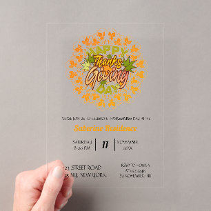 Thanksgiving Orange Bohemian Mandala Autumn Leaves Acrylic Invitations