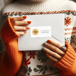 Thanksgiving Orange Bohemian Mandala Autumn Leaves Label