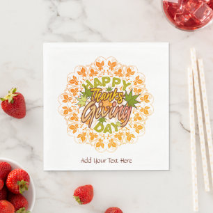 Thanksgiving Orange Bohemian Mandala Autumn Leaves Napkin