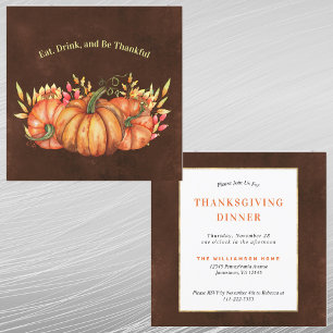 Thanksgiving Orange Pumpkins Floral  Invitation