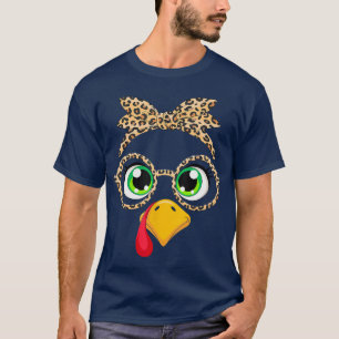 Thanksgiving Outfit for Women Turkey Leopard Glass T-Shirt